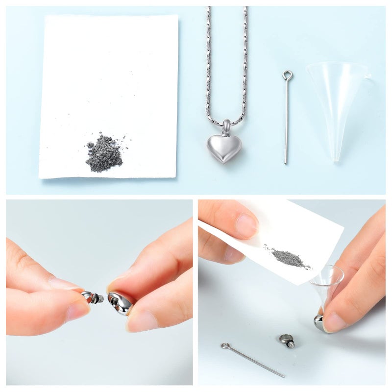 Imrsanl Small Heart Urn Necklace for Ashes Cremation Jewelry for Women Stainless Steel Pendant Memorial Ash Holder Loved Ones Keepsake (Silver) - Image 5